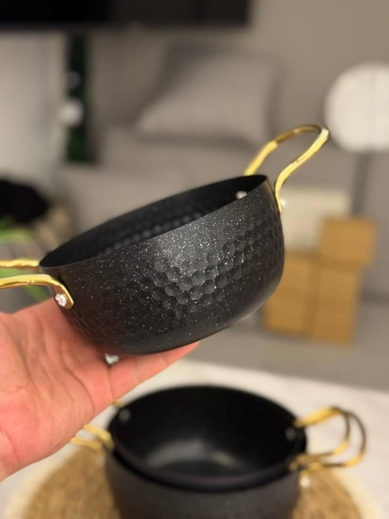 Generic NewBlack Wok with gold handles, 16 cm, Stainless Steel, Black set of 1 .soh